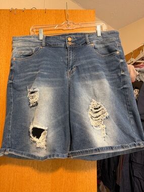 Copperlash High-Waist Blue Denim Shorts Distressed